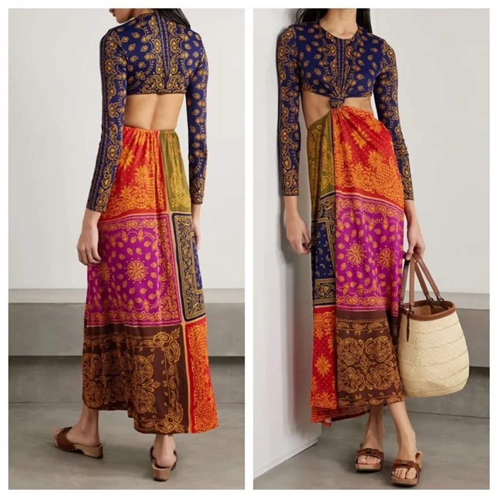 Farm Rio Multicolor Bandana Dream Cut Out Maxi Dress Large New Resort Vacation - Picture 11 of 11